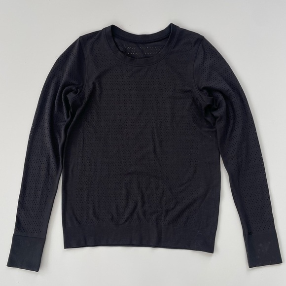 Lululemon Women's Black Breeze By Long Sleeve Mesh Top Active Athletic Size 4* - Picture 2 of 8